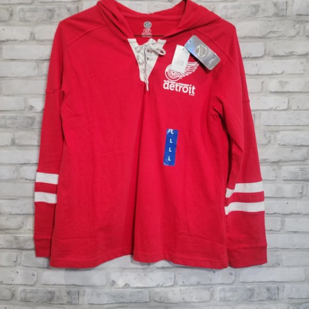 Detroit Red Wings NHL Game Changer Lace-Up Hooded Shirt Jacket Women Large 12-14